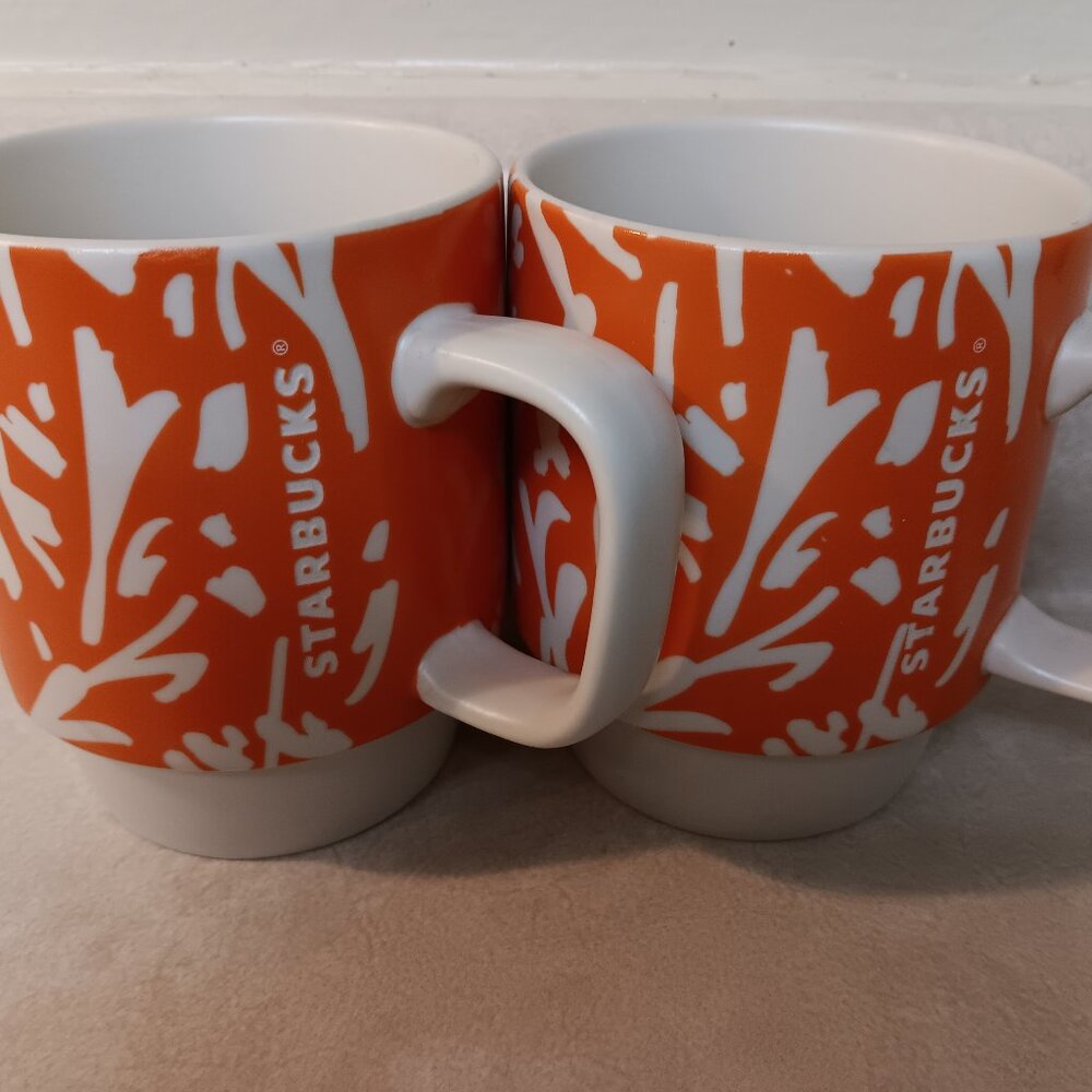 Starbucks Mug Set of 2. Orange/White Vintage 2016 12 oz. Mugs